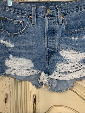 Levi's Light Blue Ripped Denim Shorts